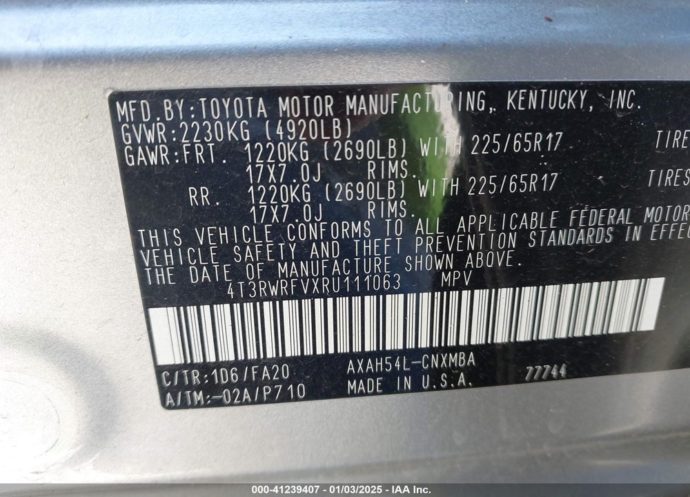 2024 TOYOTA RAV4 HYBRID XLE VIN: 4T3RWRFVXRU111063