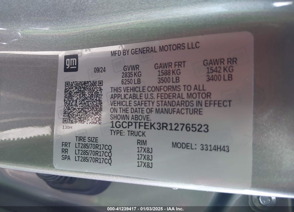 2024 CHEVROLET COLORADO VIN: 1GCPTFEK3R1276523