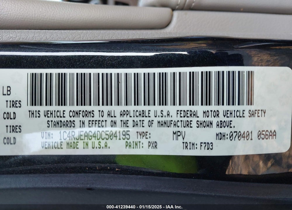 2013 JEEP GRAND CHEROKEE LAREDO VIN: 1C4RJEAG4DC504195