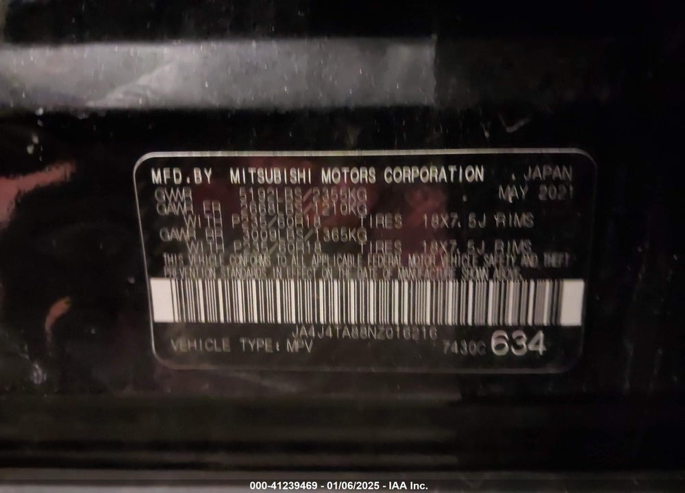 2022 MITSUBISHI OUTLANDER ES 2.5 S-AWC VIN: JA4J4TA88NZ016216