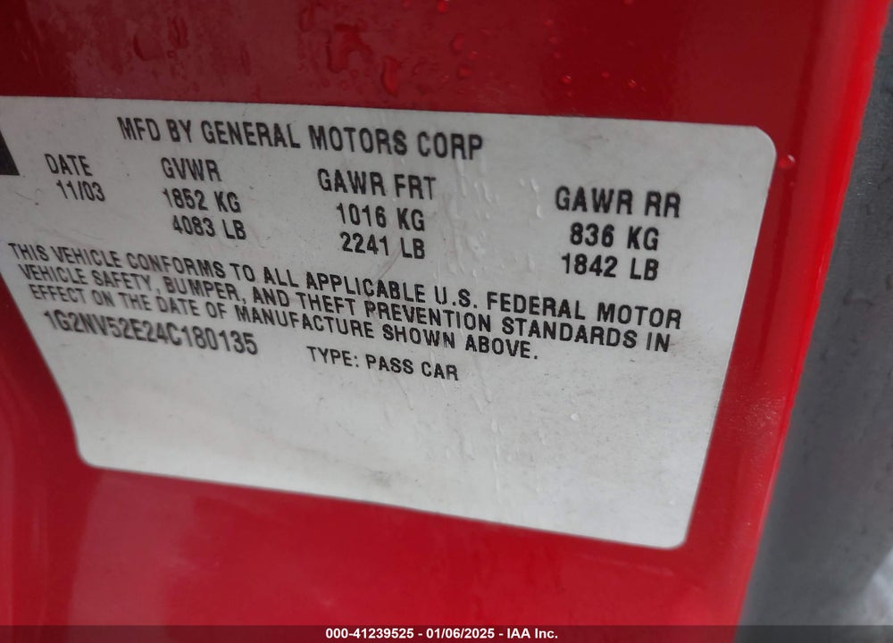 2004 PONTIAC GRAND AM GT1 VIN: 1G2NV52E24C180135
