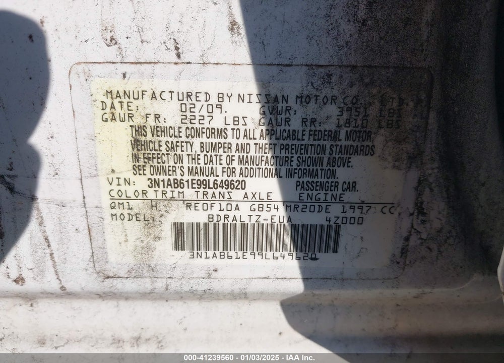 2009 NISSAN SENTRA 2.0S VIN: 3N1AB61E99L649620