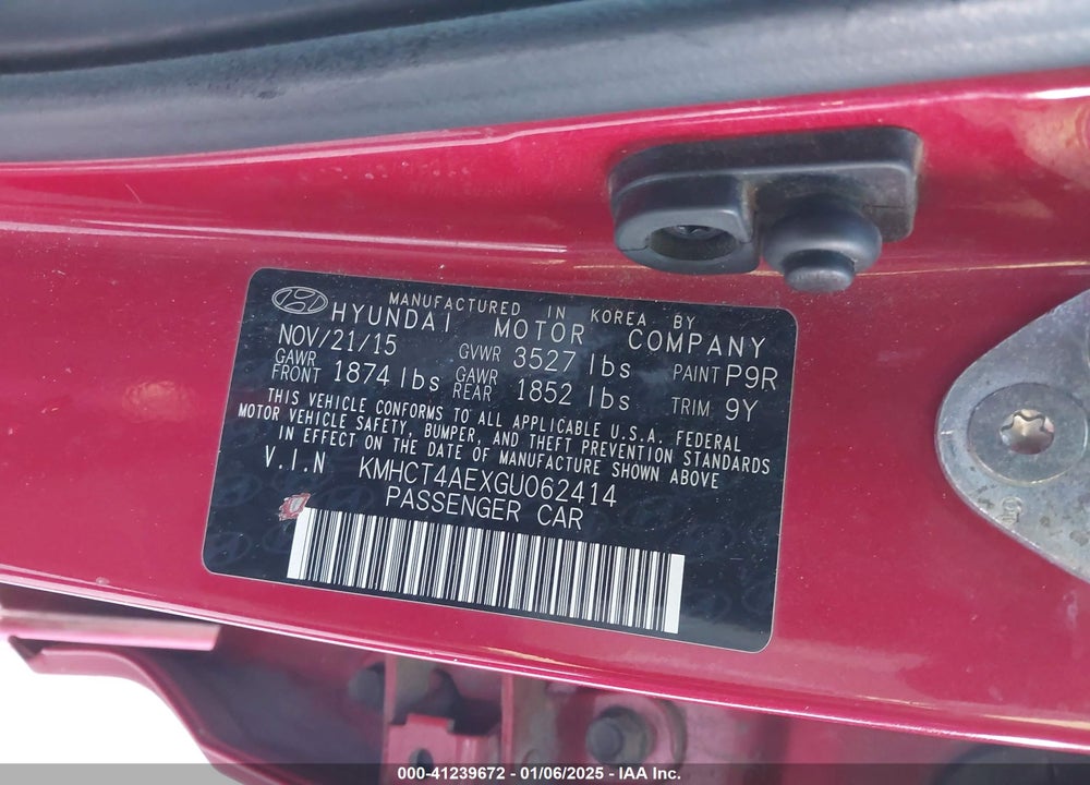 2016 HYUNDAI ACCENT VIN: KMHCT4AEXGU062414