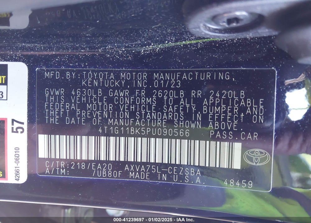 2023 TOYOTA CAMRY VIN: 4T1G11BK5PU090566