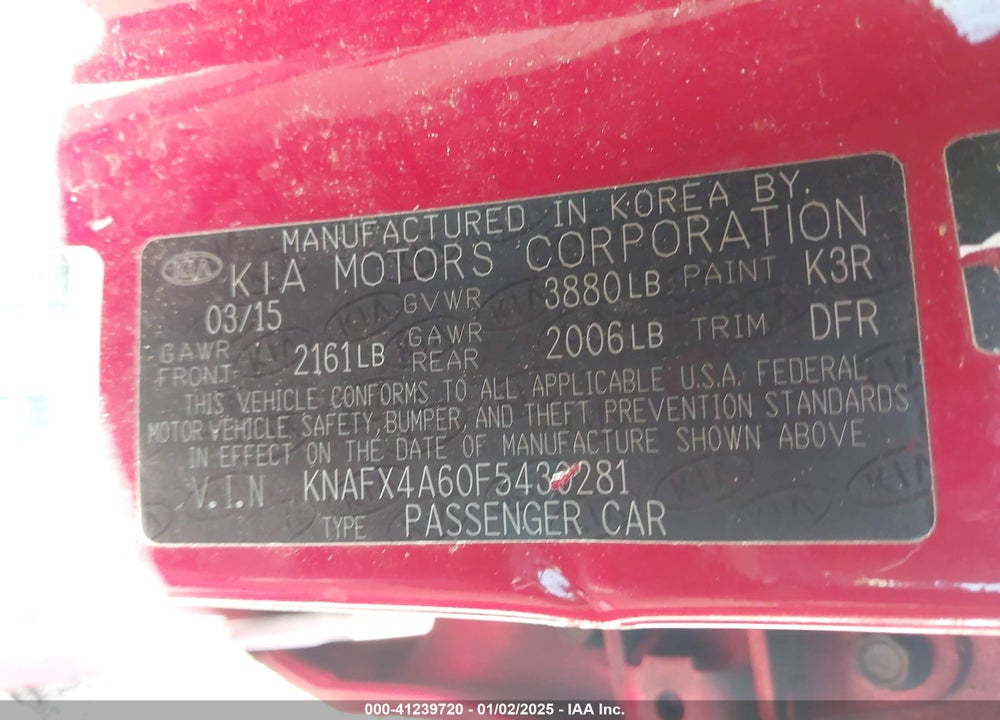 2015 KIA FORTE VIN: KNAFX4A60F5430281