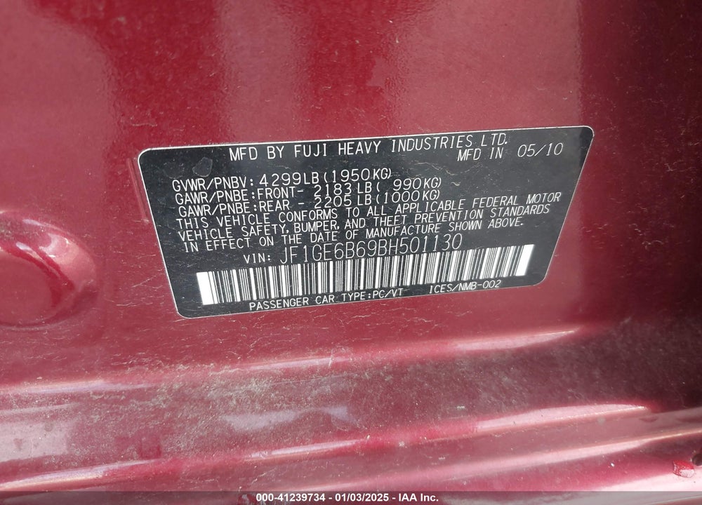2011 SUBARU IMPREZA 2.5I PREMIUM VIN: JF1GE6B69BH501130