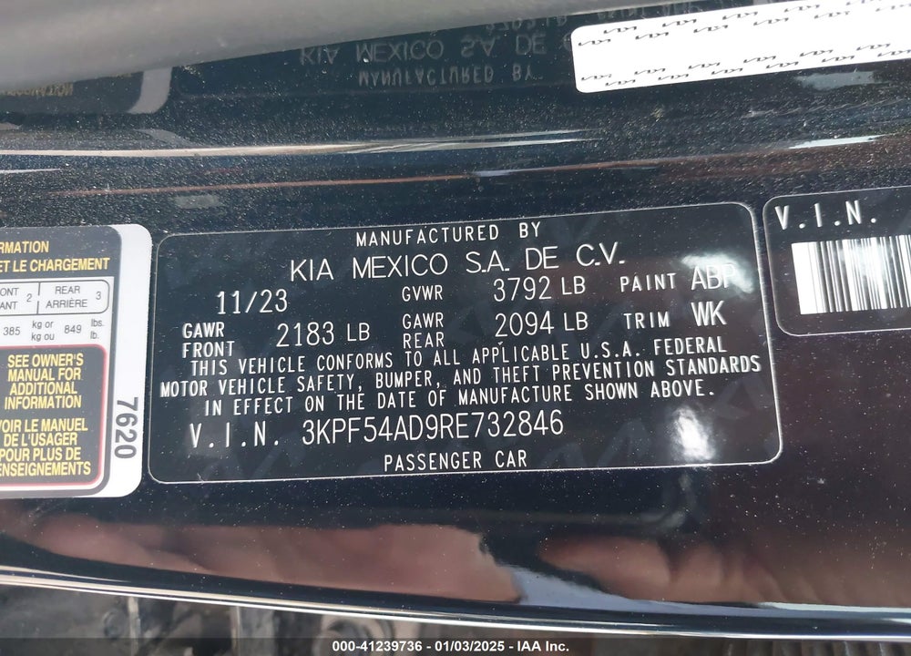 2024 KIA FORTE VIN: 3KPF54AD9RE732846