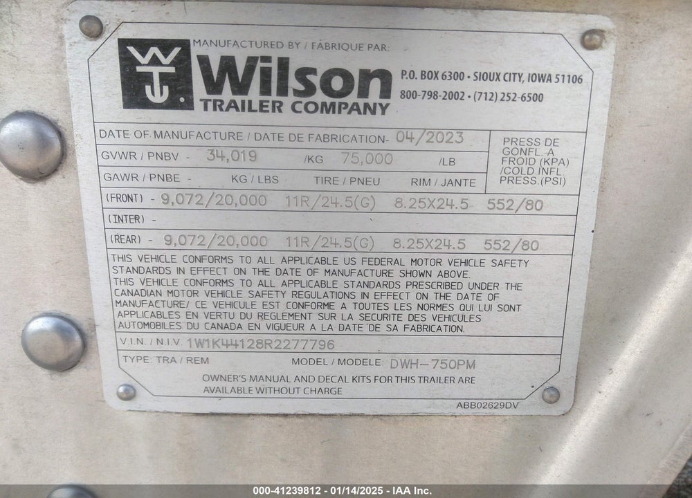 2024 WILSON TRAILER CO --- VIN: 1W1K44128R2277796