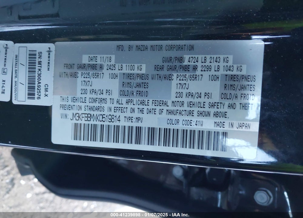 2019 MAZDA CX-5 SPORT VIN: JM3KFBBMXK0519814