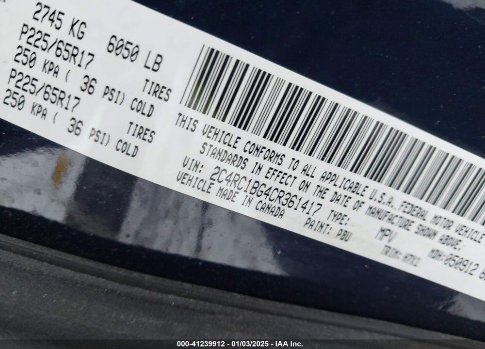 2012 CHRYSLER TOWN & COUNTRY TOURING VIN: 2C4RC1BG4CR361417