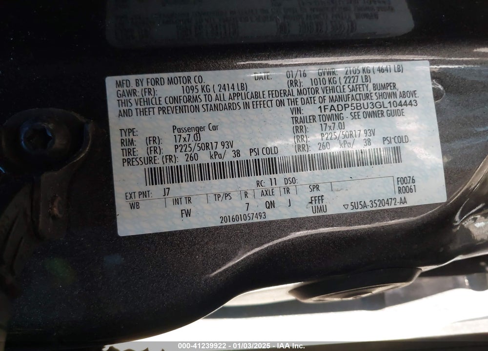 2016 FORD C-MAX HYBRID VIN: 1FADP5BU3GL104443
