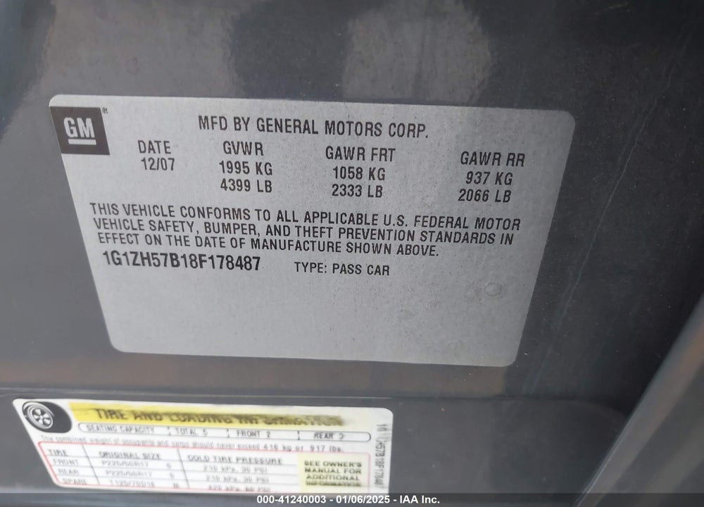 2008 CHEVROLET MALIBU VIN: 1G1ZH57B18F178487