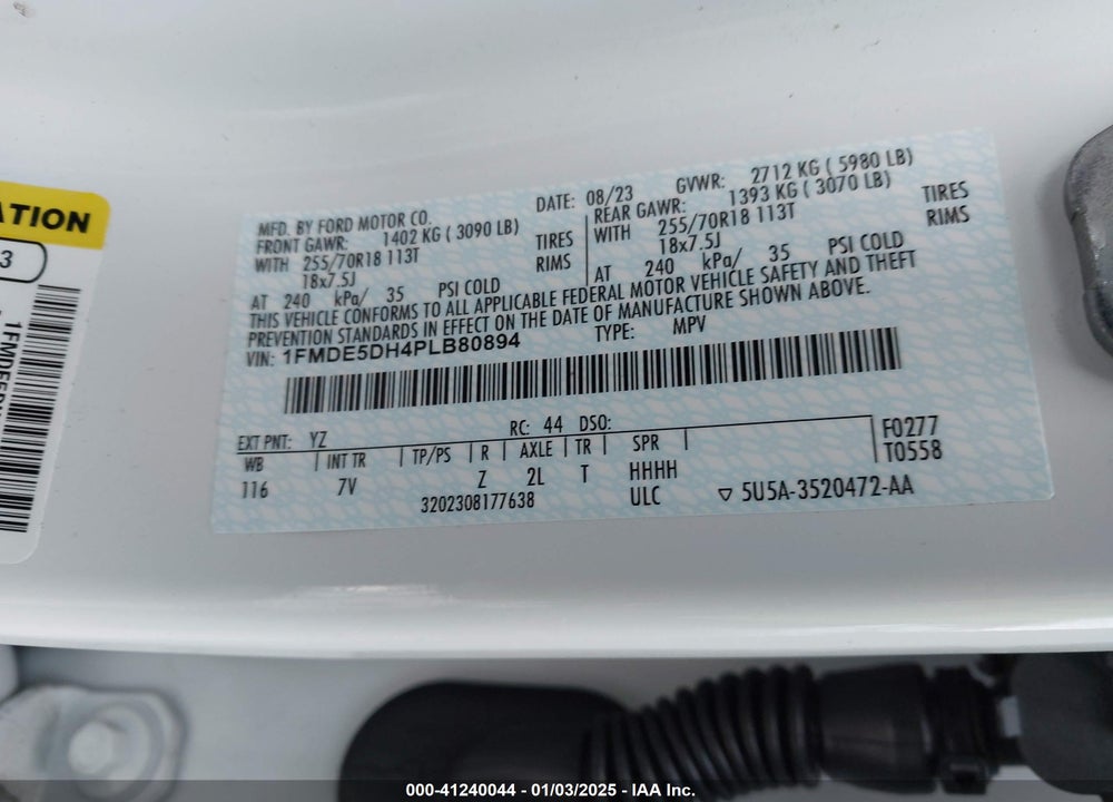 2023 FORD BRONCO OUTER BANKS VIN: 1FMDE5DH4PLB80894