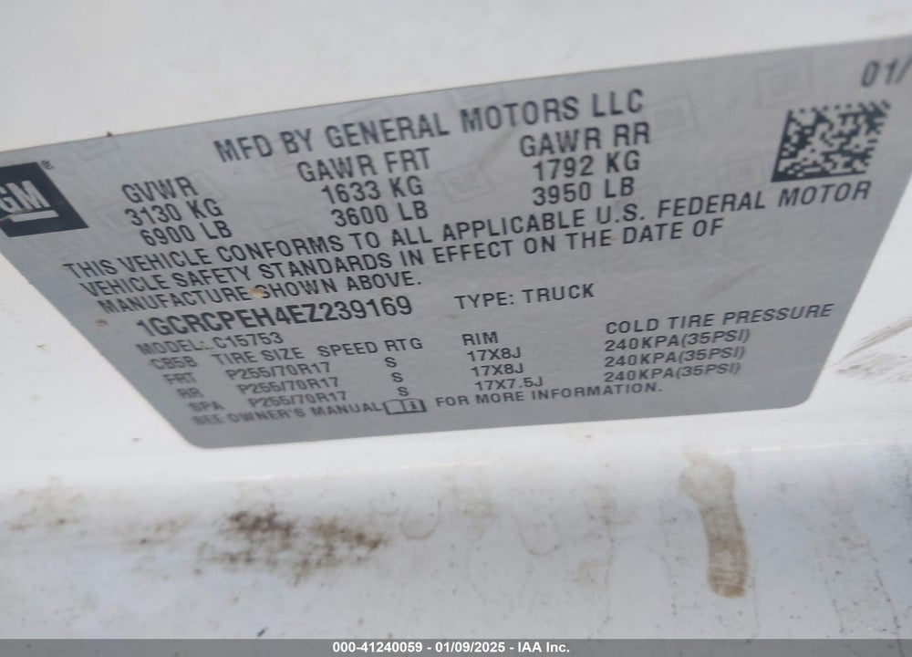 2014 CHEVROLET SILVERADO 1500 VIN: 1GCRCPEH4EZ239169