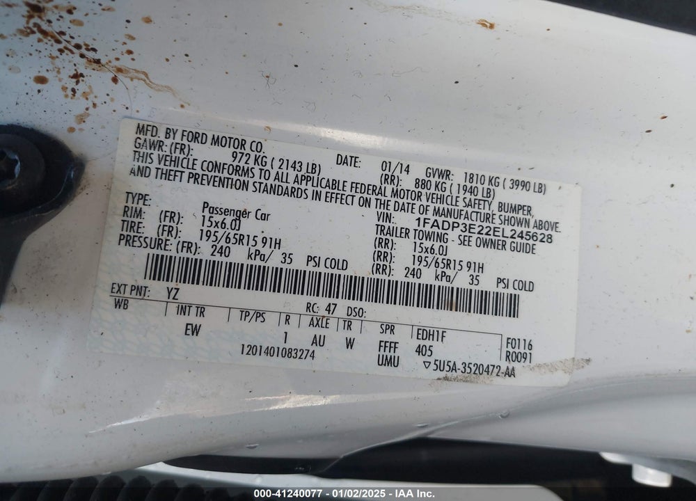 2014 FORD FOCUS S VIN: 1FADP3E22EL245628