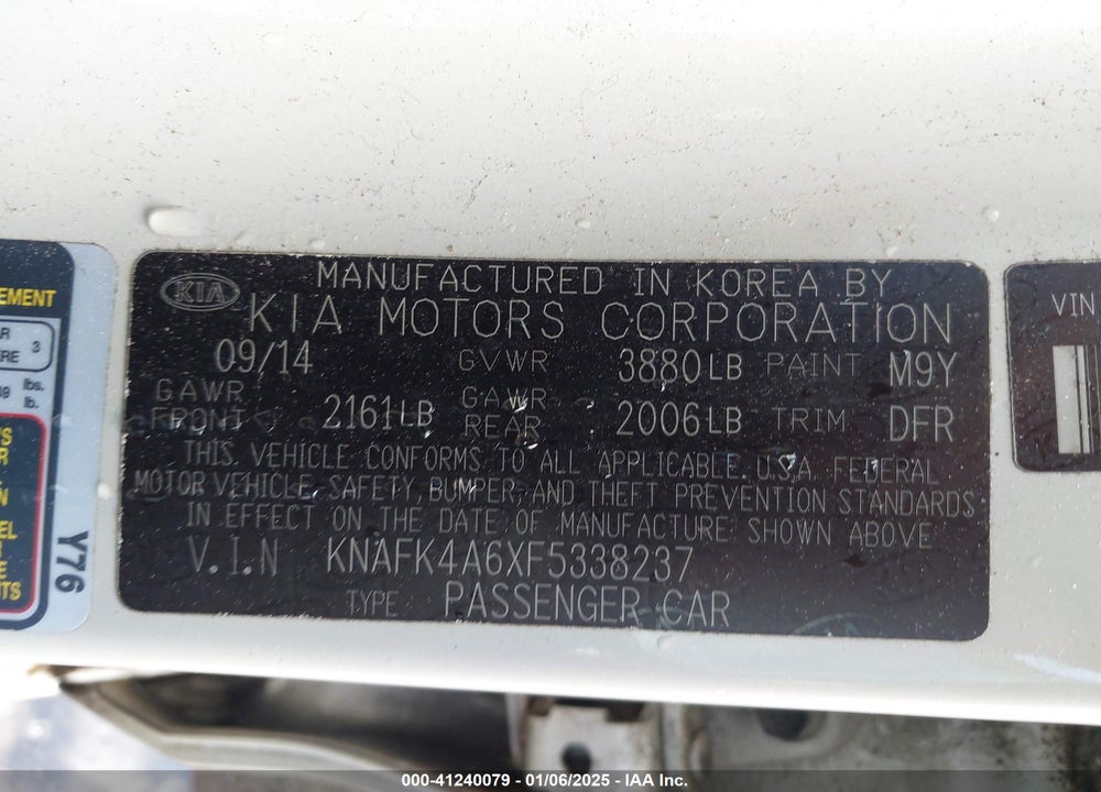 2015 KIA FORTE LX VIN: KNAFK4A6XF5338237