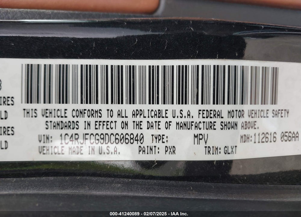2013 JEEP GRAND CHEROKEE VIN: 1C4RJFCG9DC606840