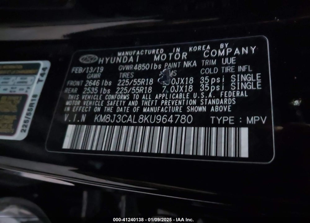 2019 HYUNDAI TUCSON ULTIMATE VIN: KM8J3CAL8KU964780