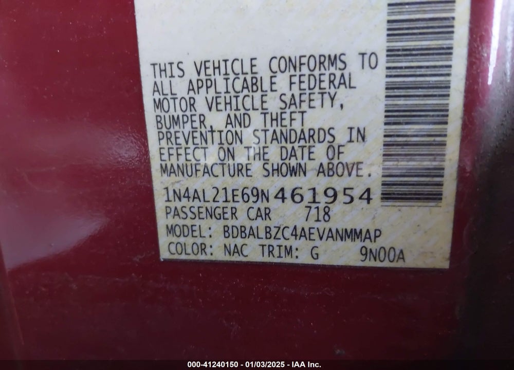 2009 NISSAN ALTIMA 2.5 S VIN: 1N4AL21E69N461954
