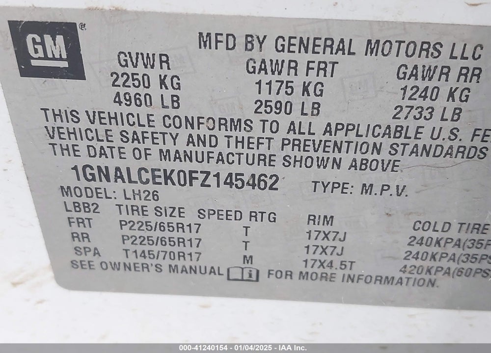 2015 CHEVROLET EQUINOX 2LT VIN: 1GNALCEK0FZ145462