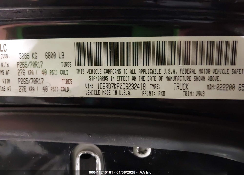 2012 RAM 1500 VIN: 1C6RD7KP0CS232418