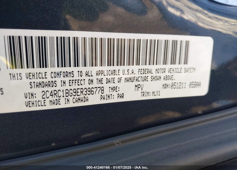 2014 CHRYSLER TOWN & COUNTRY TOURING VIN: 2C4RC1BG9ER396778