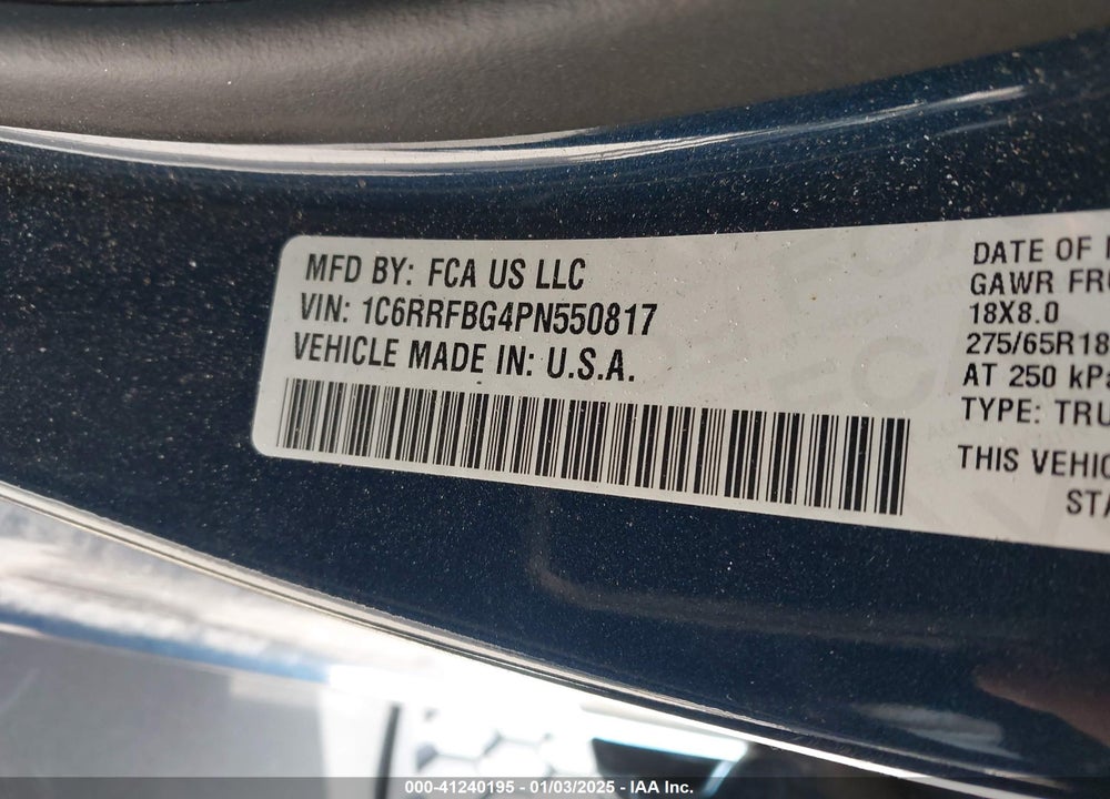 2023 RAM 1500 BIG HORN 4X4 6'4 BOX VIN: 1C6RRFBG4PN550817