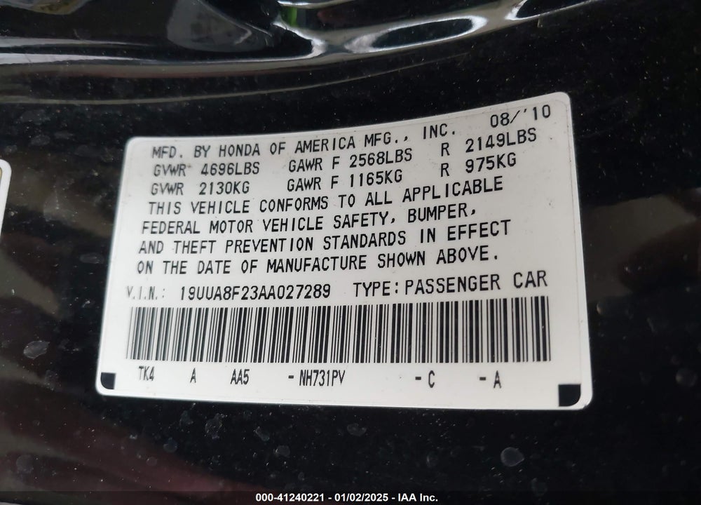 2010 ACURA TL 3.5 VIN: 19UUA8F23AA027289