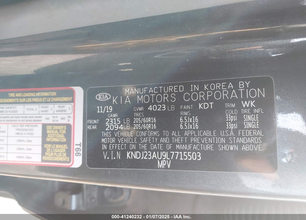 2020 KIA SOUL VIN: KNDJ23AU9L7715503