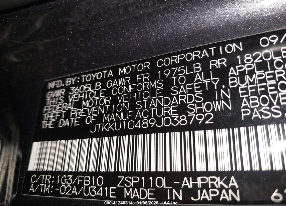2009 SCION XD VIN: JTKKU10489J038792
