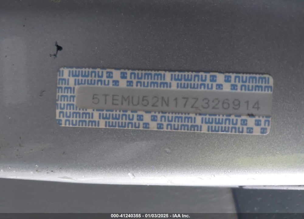 2007 TOYOTA TACOMA BASE V6 VIN: 5TEMU52N17Z326914