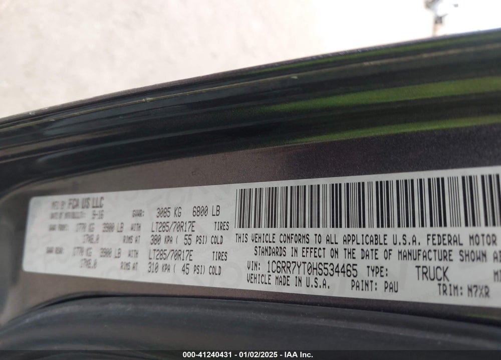 2017 RAM 1500 VIN: 1C6RR7YT0HS534465