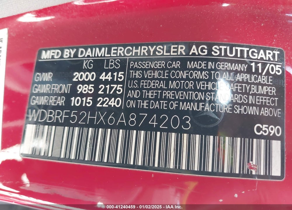 2006 MERCEDES-BENZ C 230 SPORT VIN: WDBRF52HX6A874203
