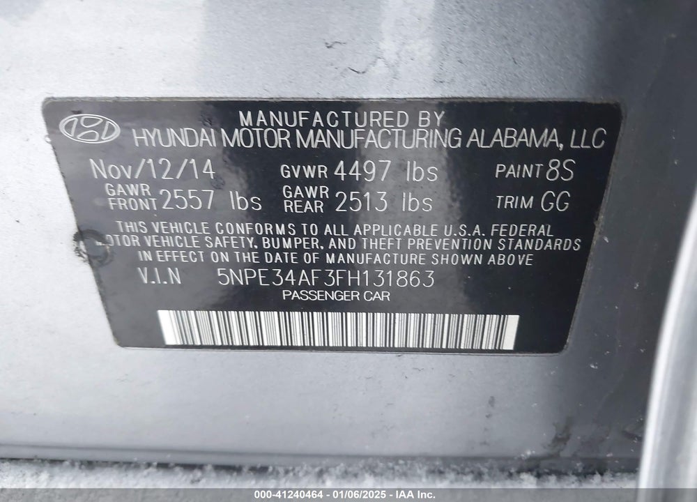 2015 HYUNDAI SONATA LIMITED VIN: 5NPE34AF3FH131863
