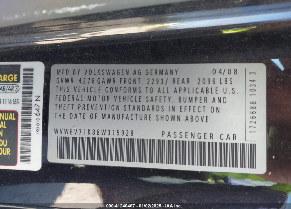 2008 VOLKSWAGEN GTI 2-DOOR VIN: WVWEV71K88W315928