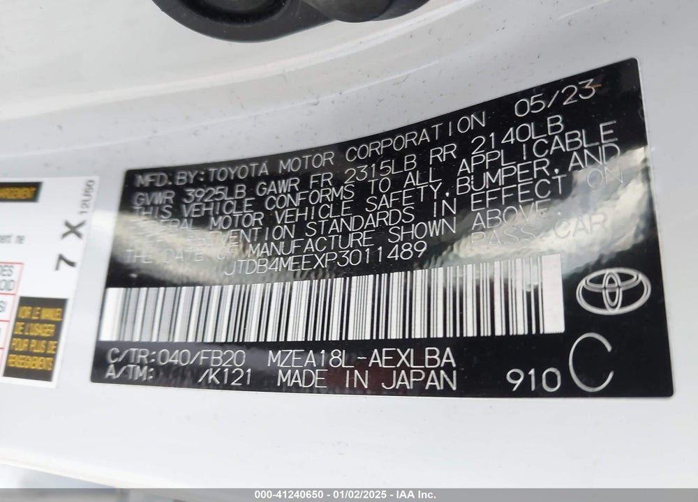 2023 TOYOTA COROLLA VIN: JTDB4MEEXP3011489