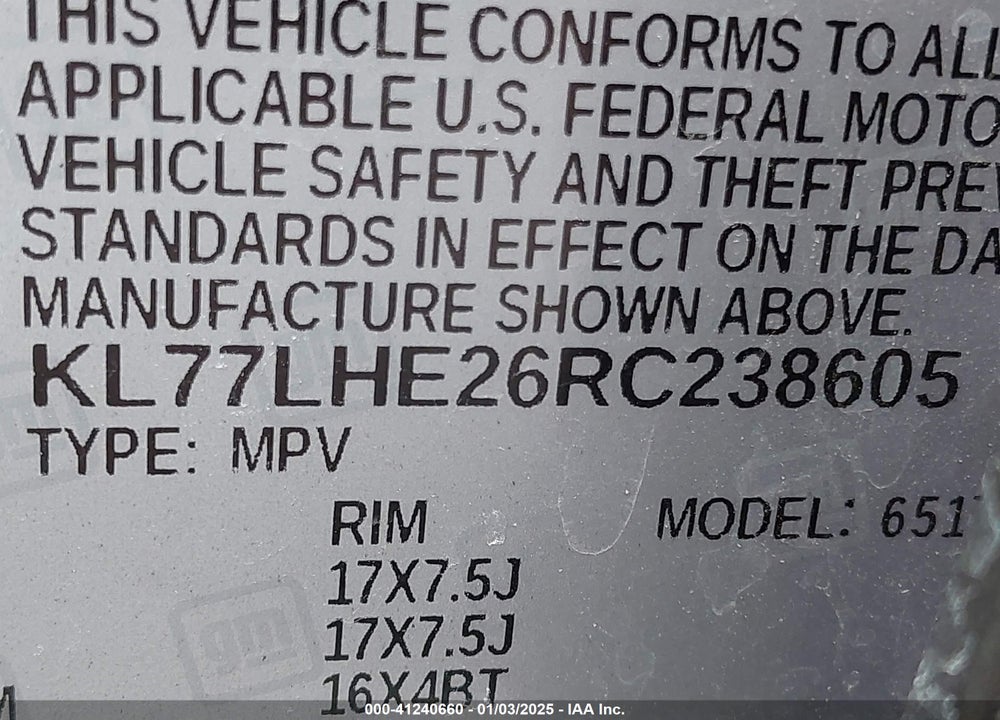 2024 CHEVROLET TRAX FWD LT VIN: KL77LHE26RC238605