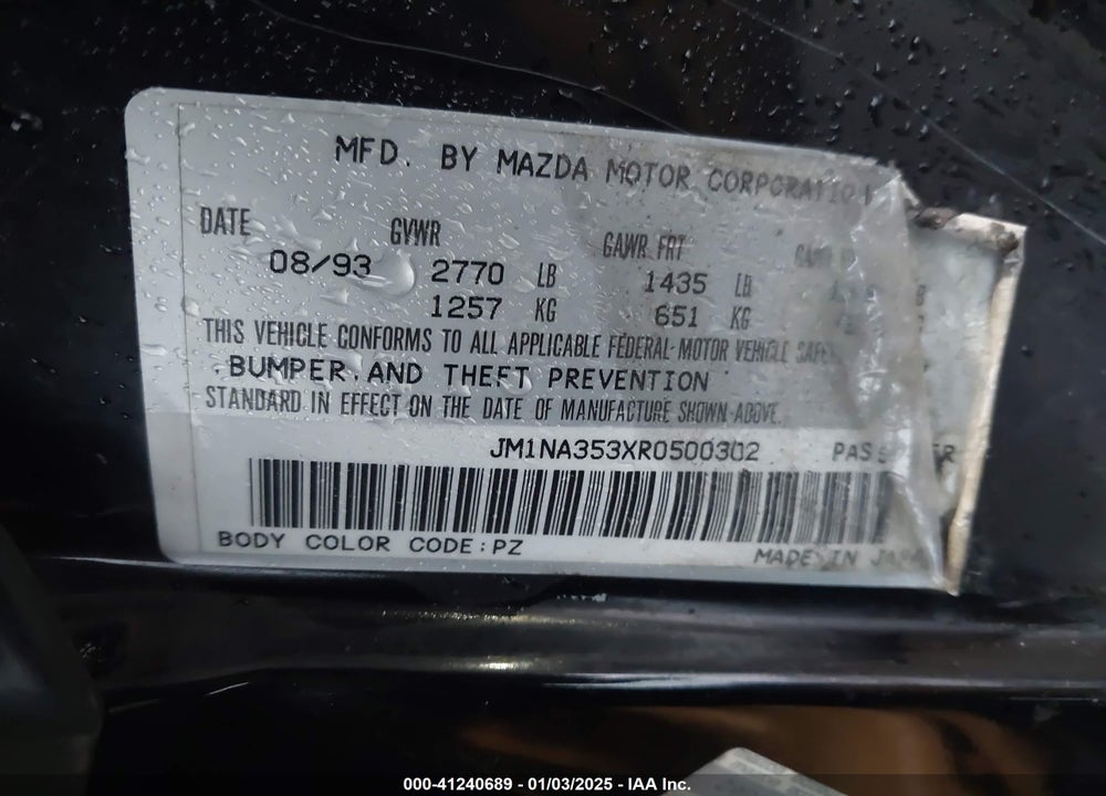 1994 MAZDA MX-5 MIATA VIN: JM1NA353XR0500302