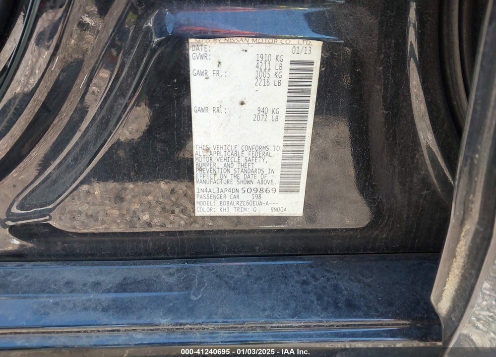 2013 NISSAN ALTIMA 2.5 S VIN: 1N4AL3AP4DN509869