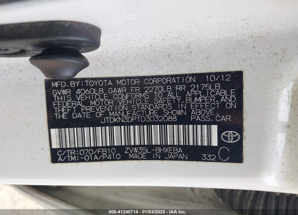 2013 TOYOTA PRIUS PLUG-IN VIN: JTDKN3DP1D3032088