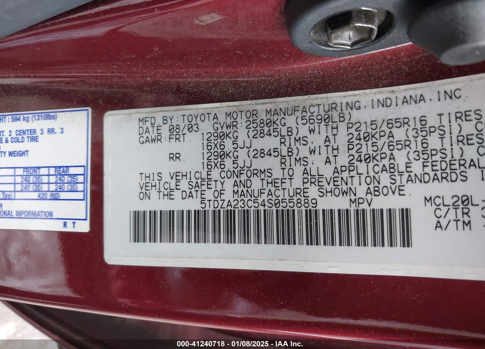2004 TOYOTA SIENNA LE VIN: 5TDZA23C54S055889