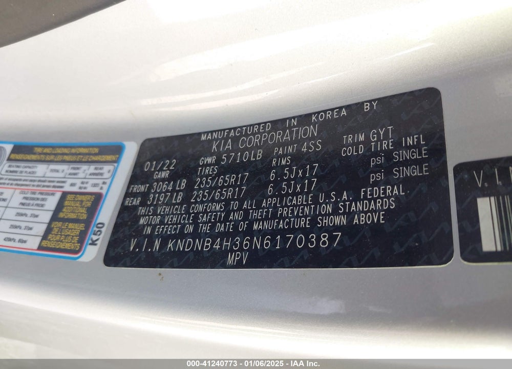 2022 KIA CARNIVAL VIN: KNDNB4H36N6170387