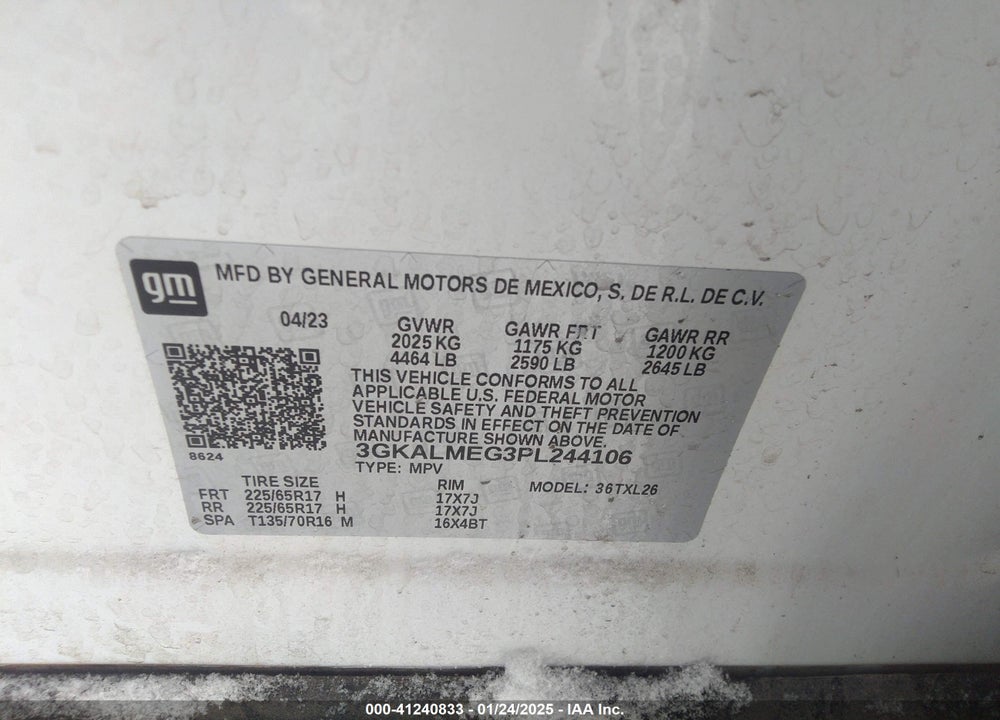 2023 GMC TERRAIN FWD SLE VIN: 3GKALMEG3PL244106
