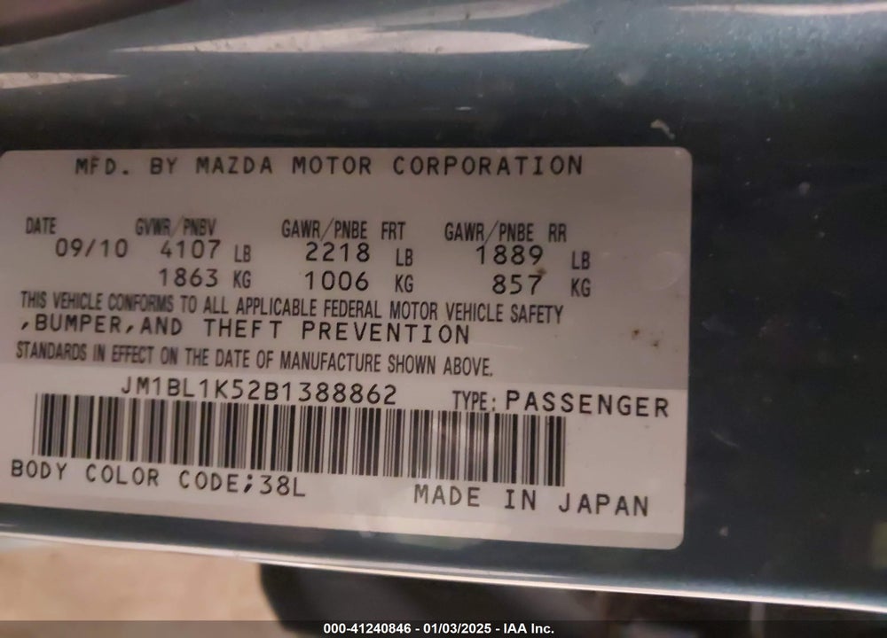 2011 MAZDA 3 S SPORT VIN: JM1BL1K52B1388862