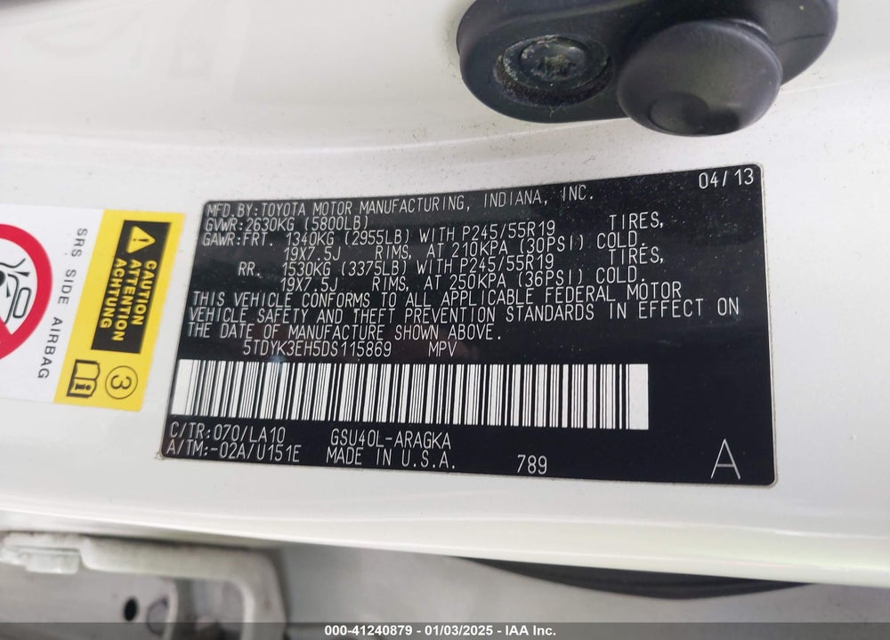 2013 TOYOTA HIGHLANDER LIMITED V6 VIN: 5TDYK3EH5DS115869