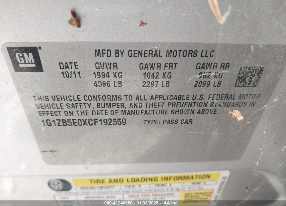 2012 CHEVROLET MALIBU LS VIN: 1G1ZB5E0XCF192559