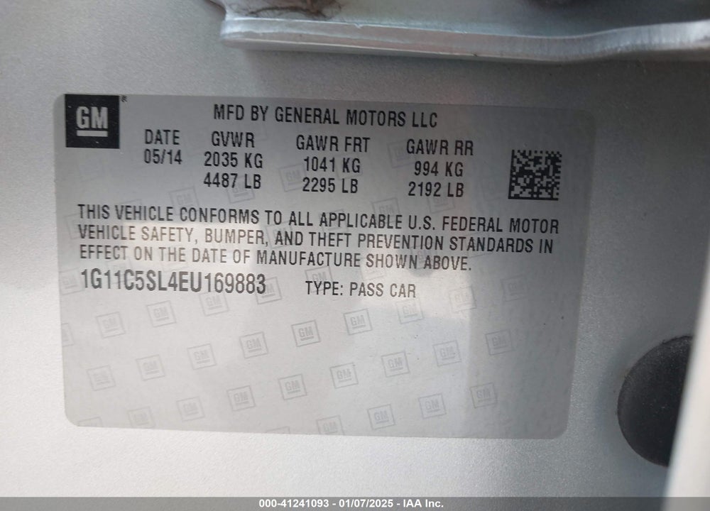 2014 CHEVROLET MALIBU VIN: 1G11C5SL4EU169883