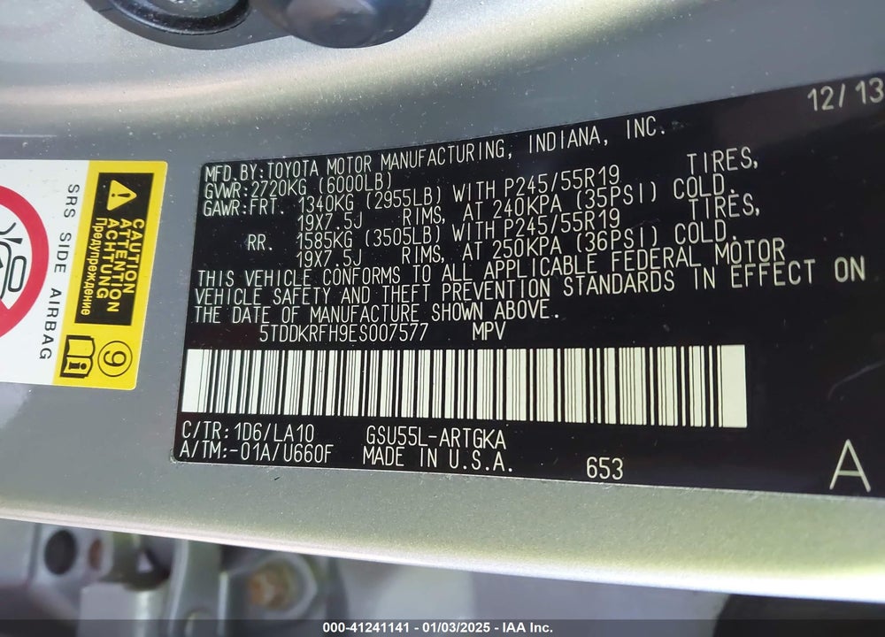 2014 TOYOTA HIGHLANDER LIMITED PLATINUM V6 VIN: 5TDDKRFH9ES007577