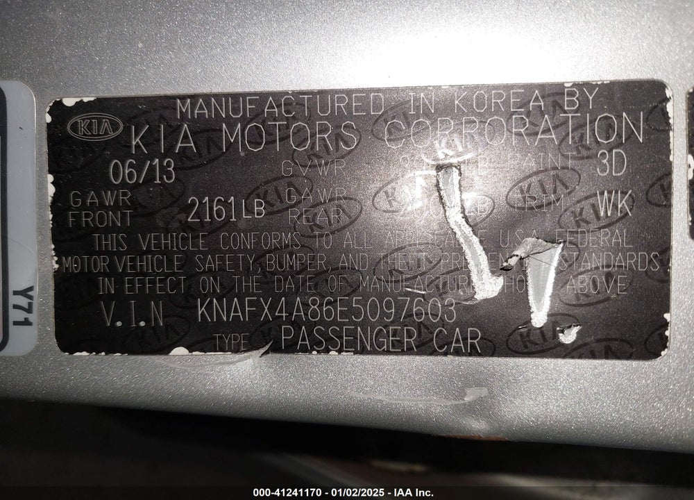 2014 KIA FORTE EX VIN: KNAFX4A86E5097603