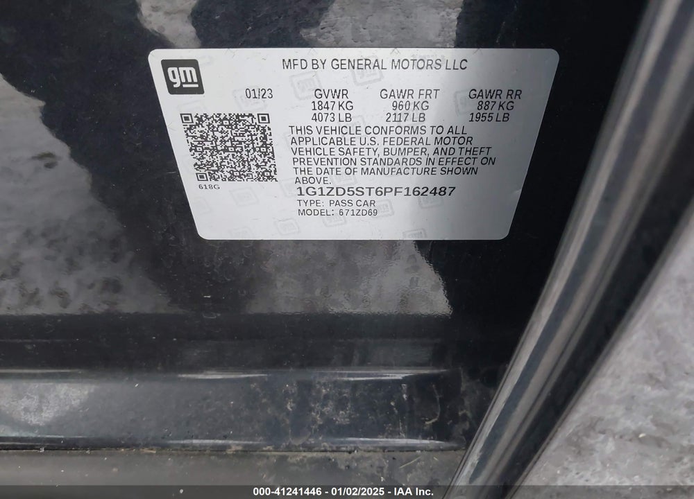 2023 CHEVROLET MALIBU FWD 1LT VIN: 1G1ZD5ST6PF162487